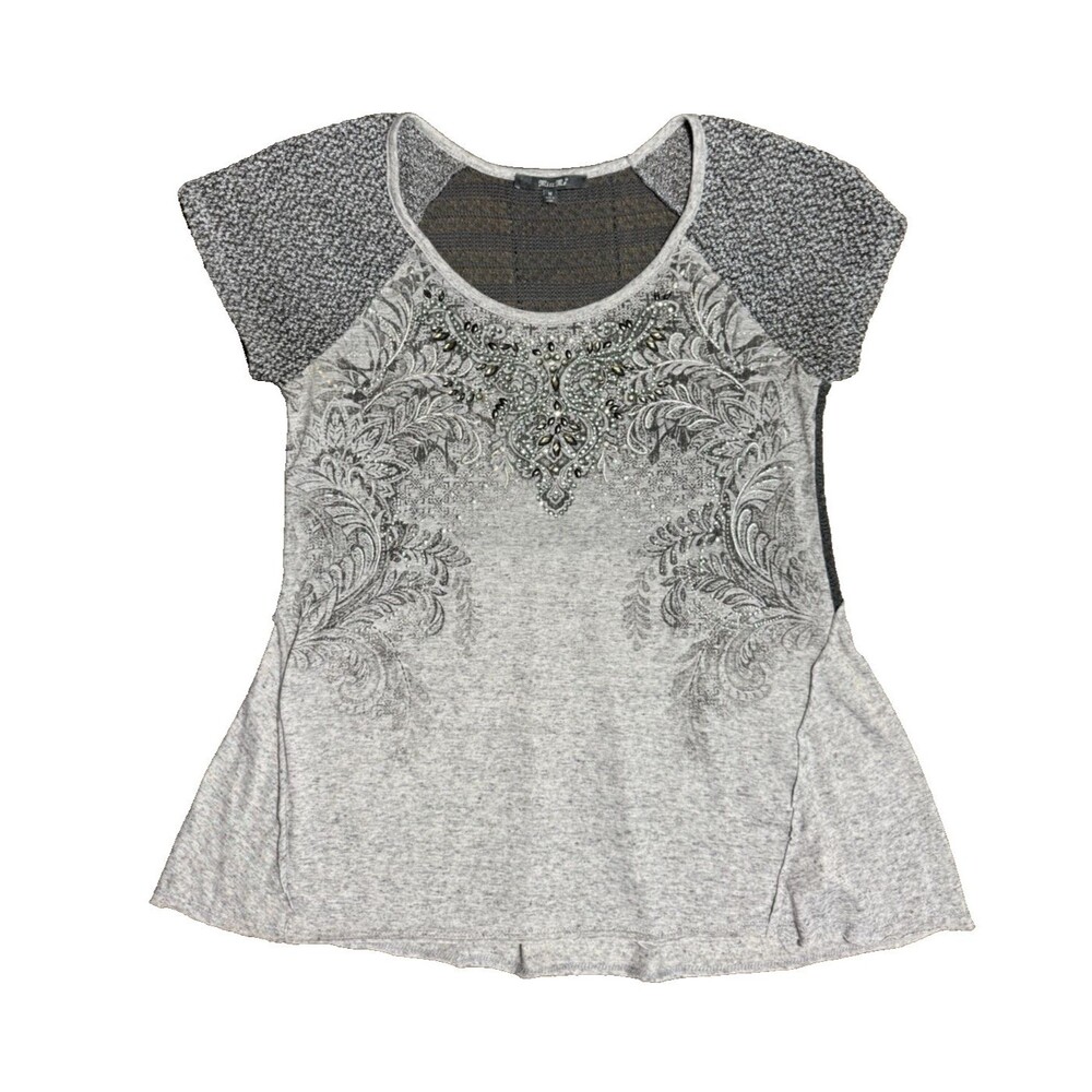 Miss Me Grunge Rhinestone Bling Mesh Back Tee Y2K Rocker Oversized M